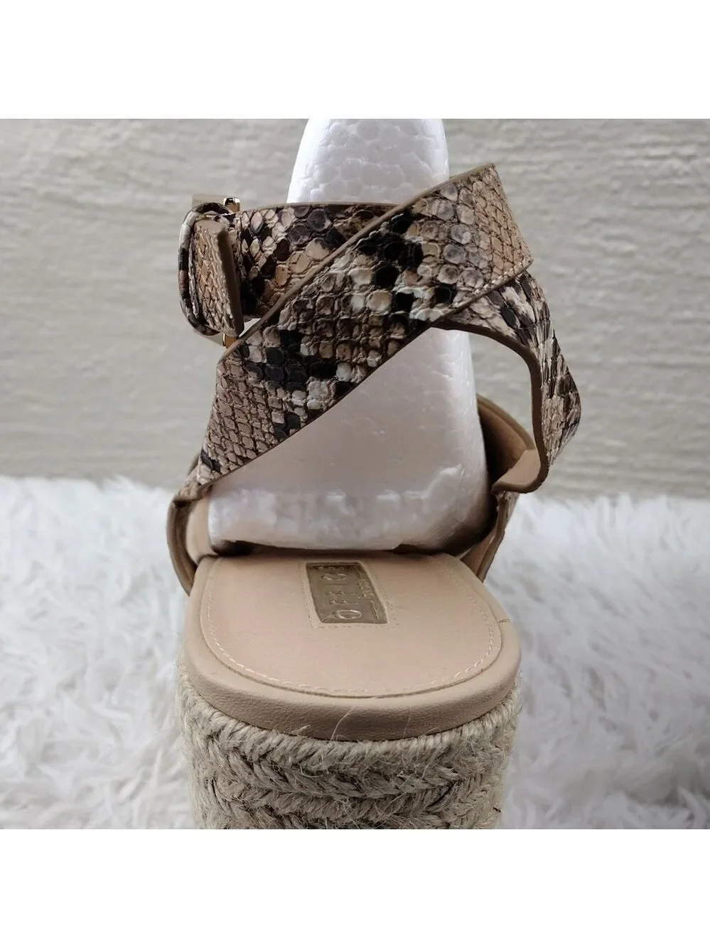 Office London Brown Snakeskin Open Toe Slingback Platform Espadrille Sandal Shoe